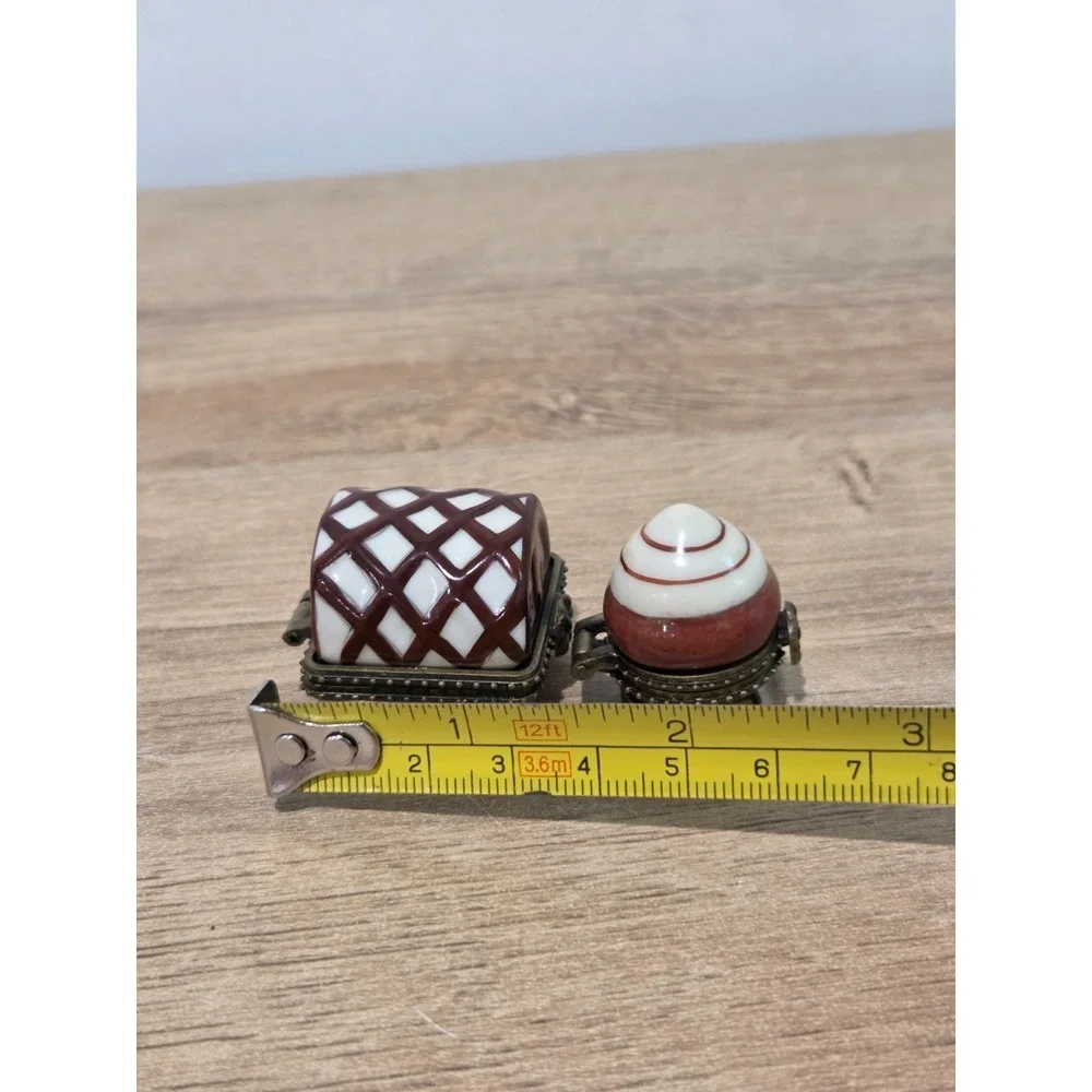 Vintage CBK Ltd Pair of Hinged Porcelain Trinket Boxes Red White 1''